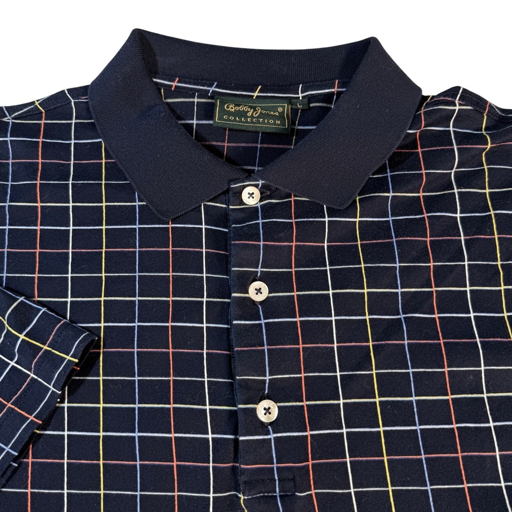 Bobby Jones Collection Vintage Mens Large Navy Plaid Golf Polo Shirt‎